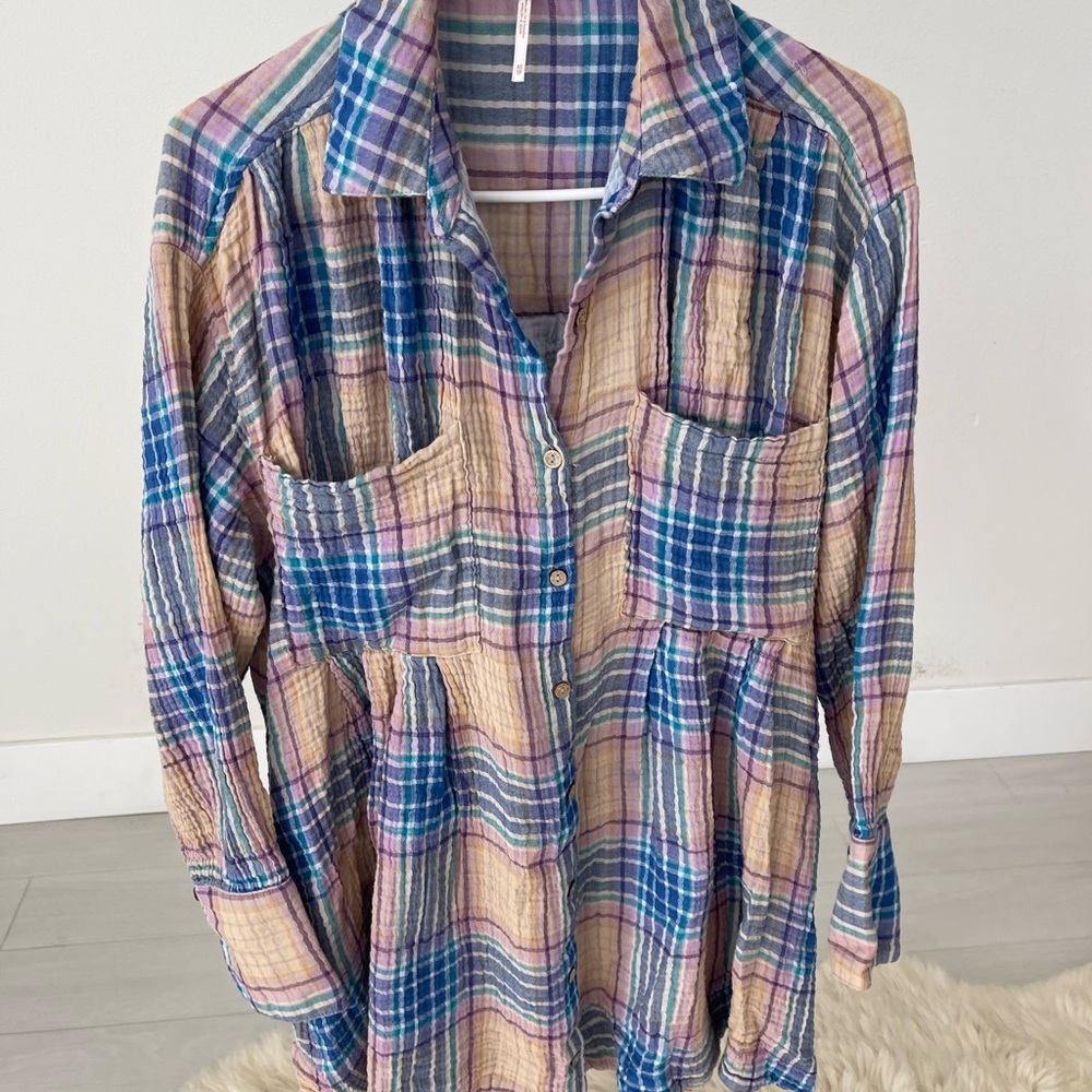 Free people Plaid Button-Up dress XS